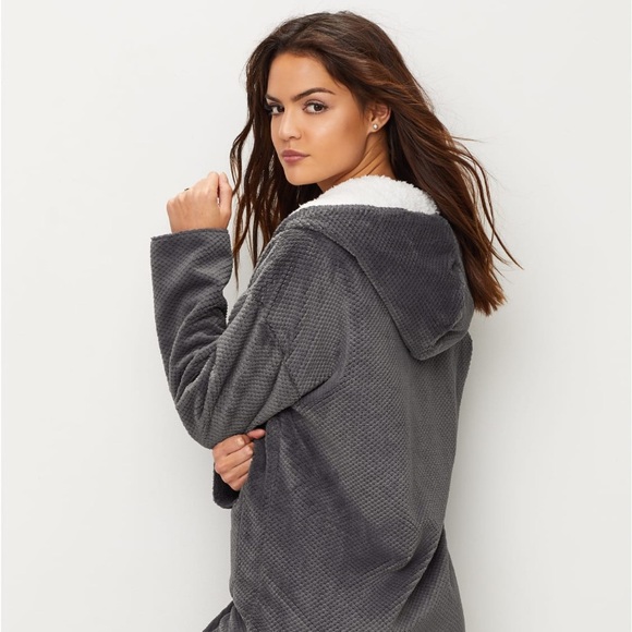 PJ Salvage Cozy Cardigan grey teddy bear coat jacket - Picture 3 of 8